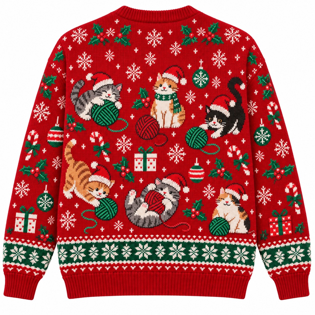 [popular-sweater:PX-06-17:back] Yarn Ball Christmas Cat Ugly Christmas Sweatshirt - Back view