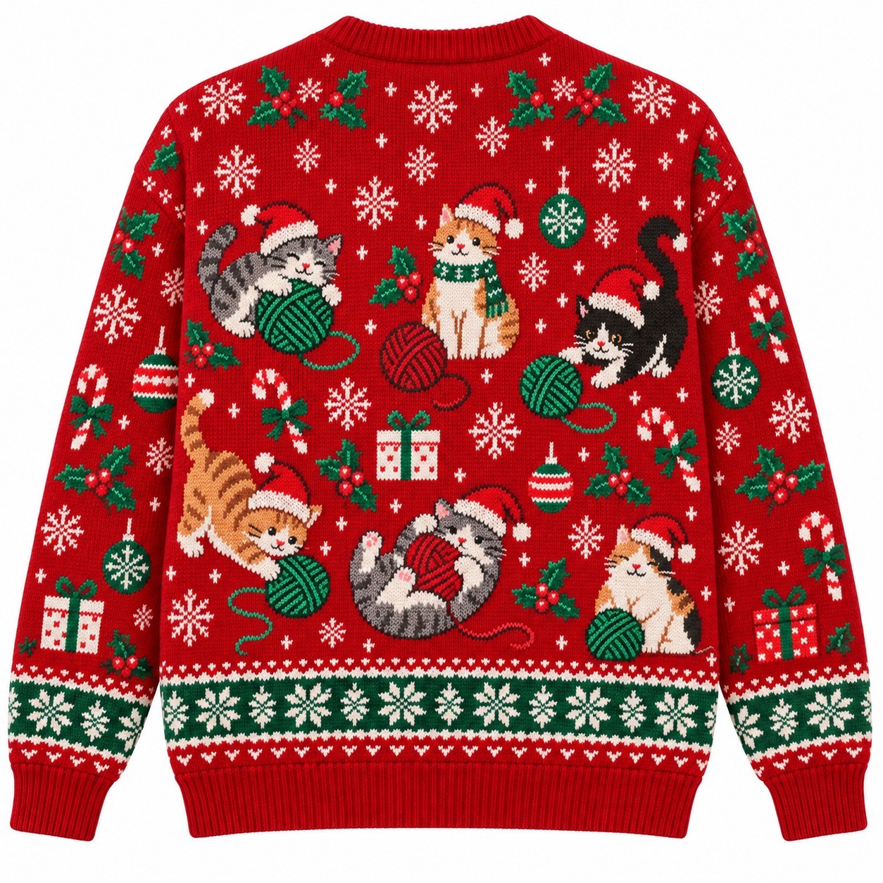 [popular-sweater:PX-06-17:back] Yarn Ball Christmas Cat Ugly Christmas Sweatshirt - Back view