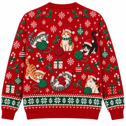 [popular-sweater:PX-06-17:back] Yarn Ball Christmas Cat Ugly Christmas Sweatshirt - Back view