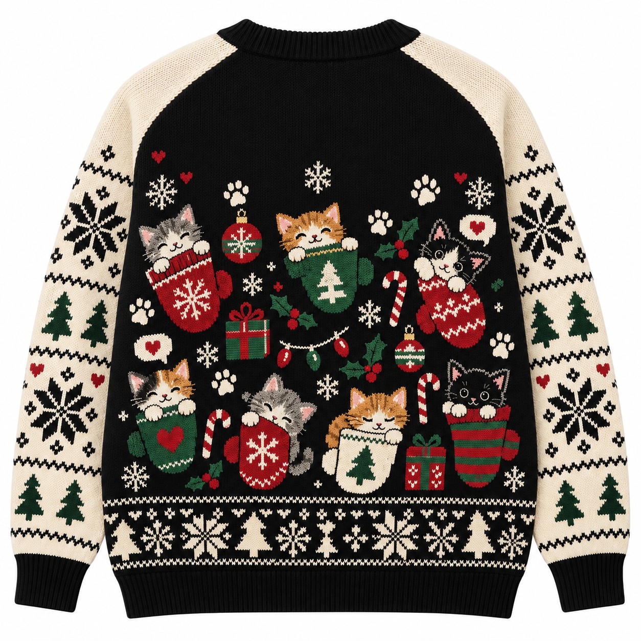 [popular-sweater:PX-06-18:back] Mitten Kitten Christmas Ugly Christmas Sweatshirt - Back view