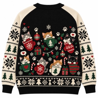 [popular-sweater:PX-06-18:back] Mitten Kitten Christmas Ugly Christmas Sweatshirt - Back view