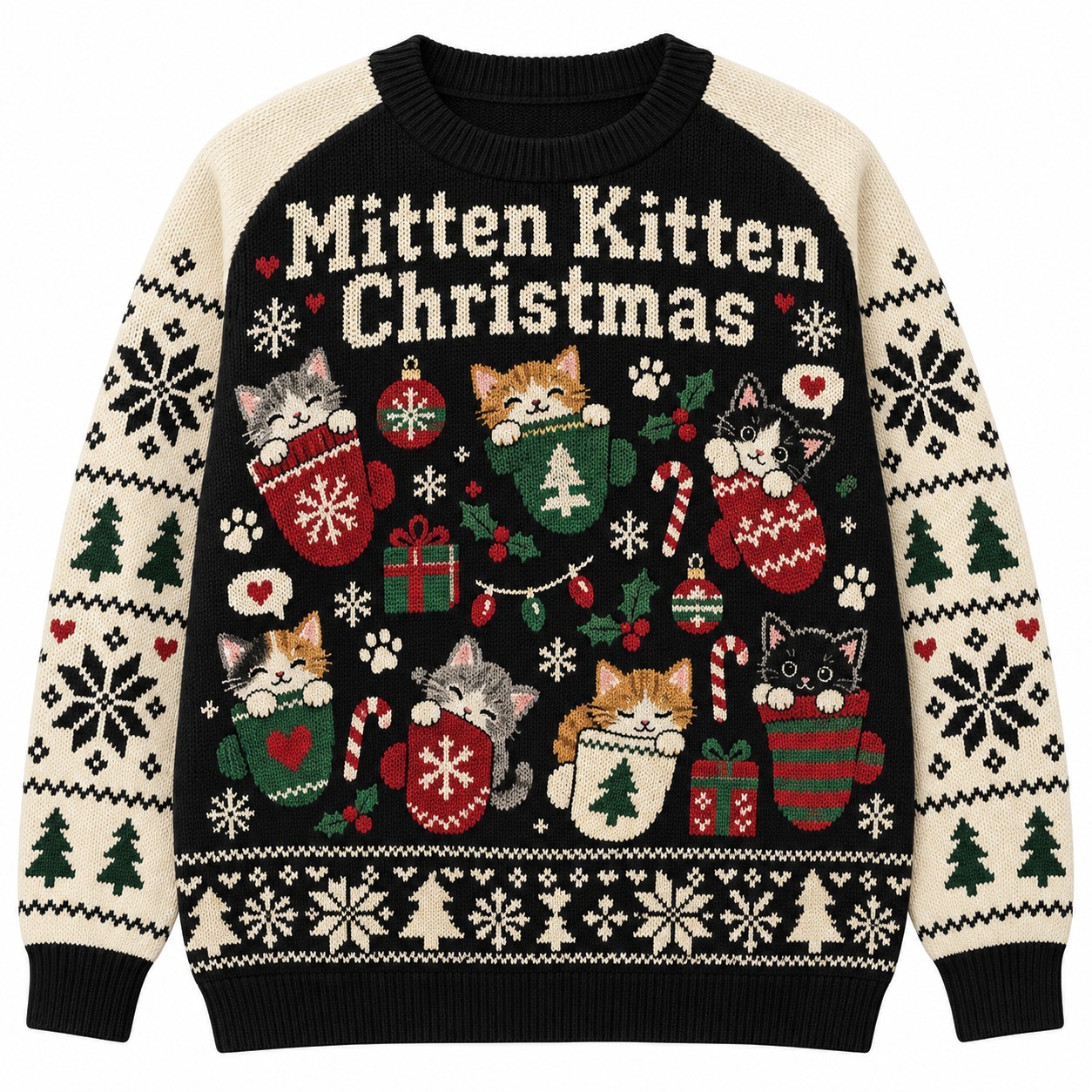 [popular-sweater:PX-06-18:front] Mitten Kitten Christmas Ugly Christmas Sweatshirt - Front view
