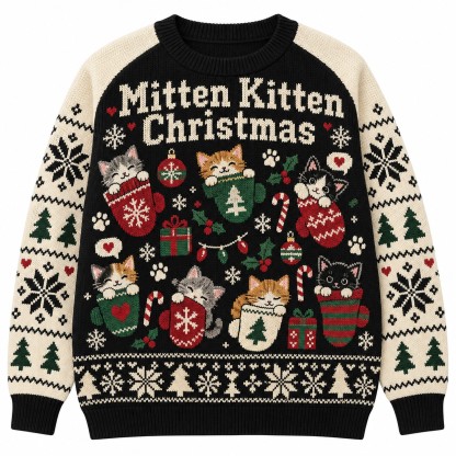[popular-sweater:PX-06-18:front] Mitten Kitten Christmas Ugly Christmas Sweatshirt - Front view