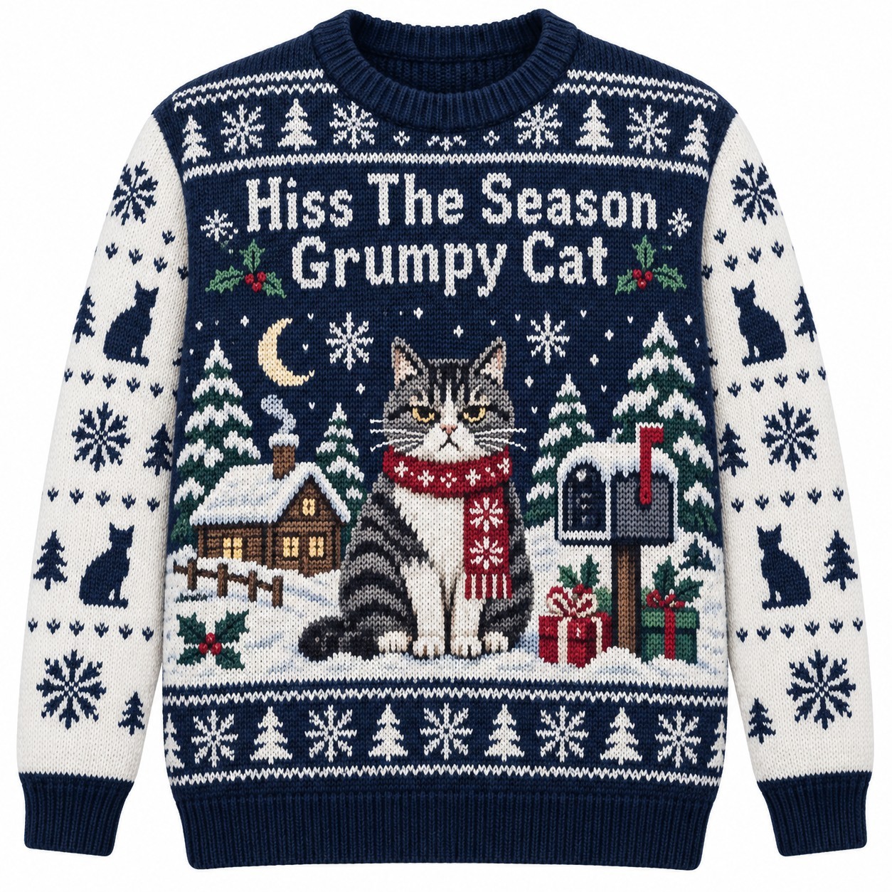 [popular-sweater:PX-06-19:front] Hiss The Season Grumpy Cat Ugly Christmas Sweatshirt - Front view