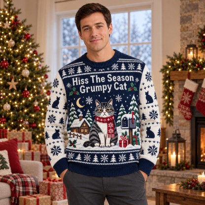 [popular-sweater:PX-06-19:male] Hiss The Season Grumpy Cat Ugly Christmas Sweatshirt - Male view
