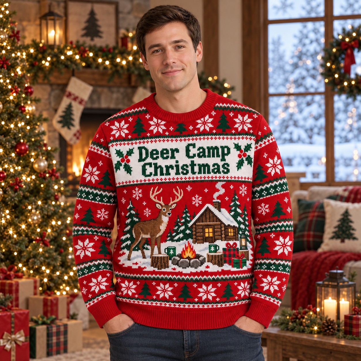 [popular-sweater:PX-07-01:male] Deer Camp Christmas Ugly Christmas Sweatshirt - Male view