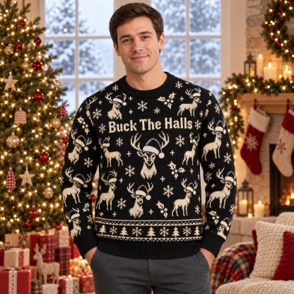 [popular-sweater:PX-07-02:male] Buck The Halls Ugly Christmas Sweatshirt - Male view