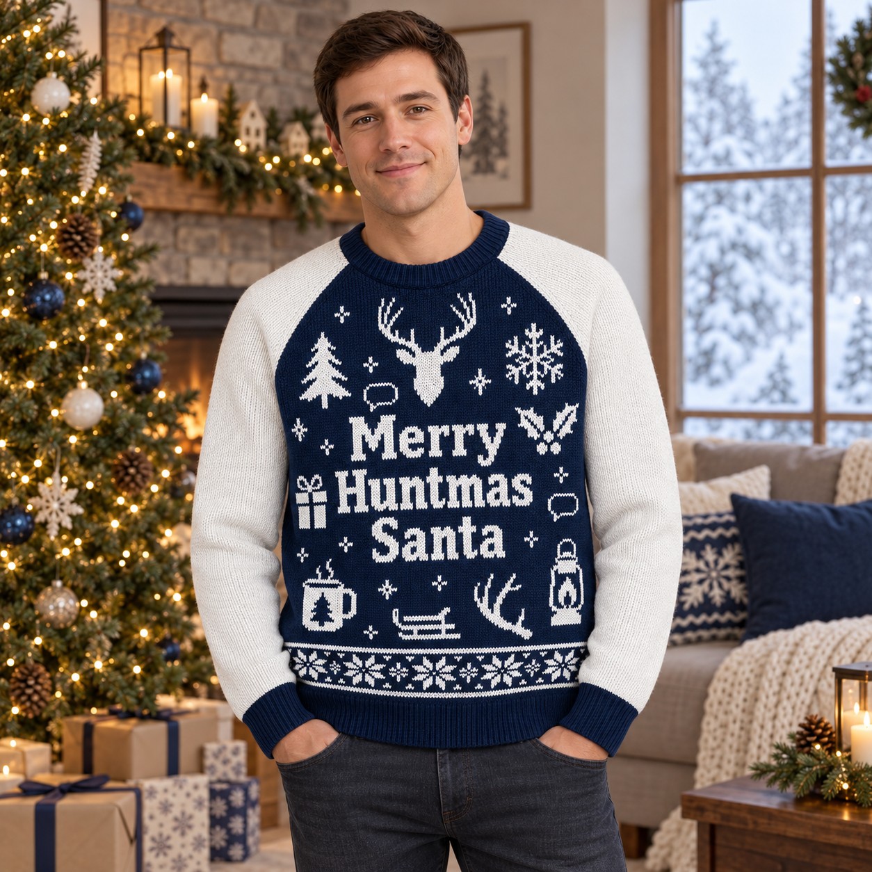 [popular-sweater:PX-07-03:male] Merry Huntmas Santa Ugly Christmas Sweatshirt - Male view