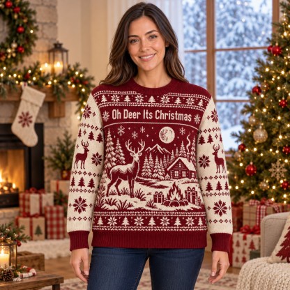 [popular-sweater:PX-07-04:female] Oh Deer Its Christmas Ugly Christmas Sweatshirt - Female view