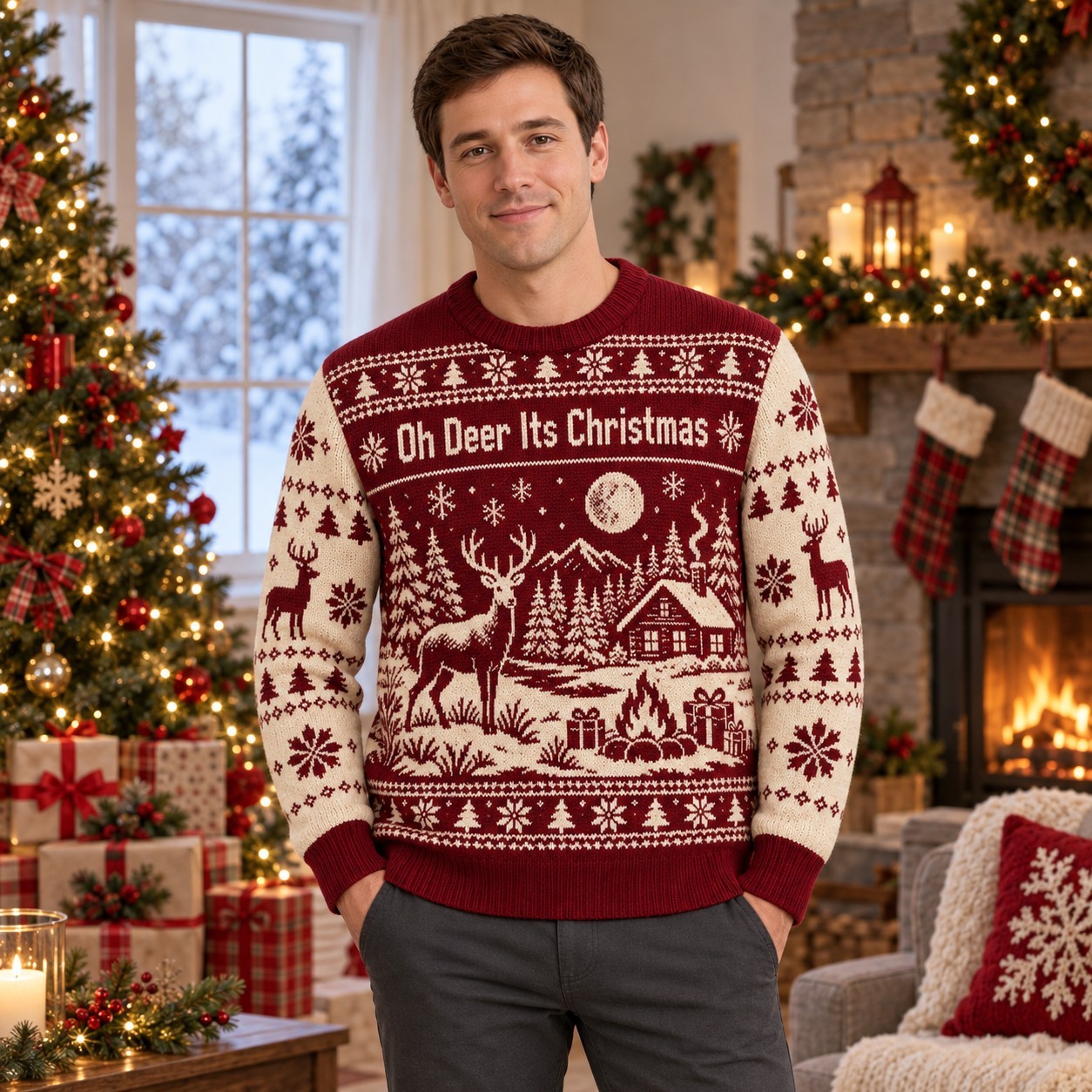 [popular-sweater:PX-07-04:male] Oh Deer Its Christmas Ugly Christmas Sweatshirt - Male view