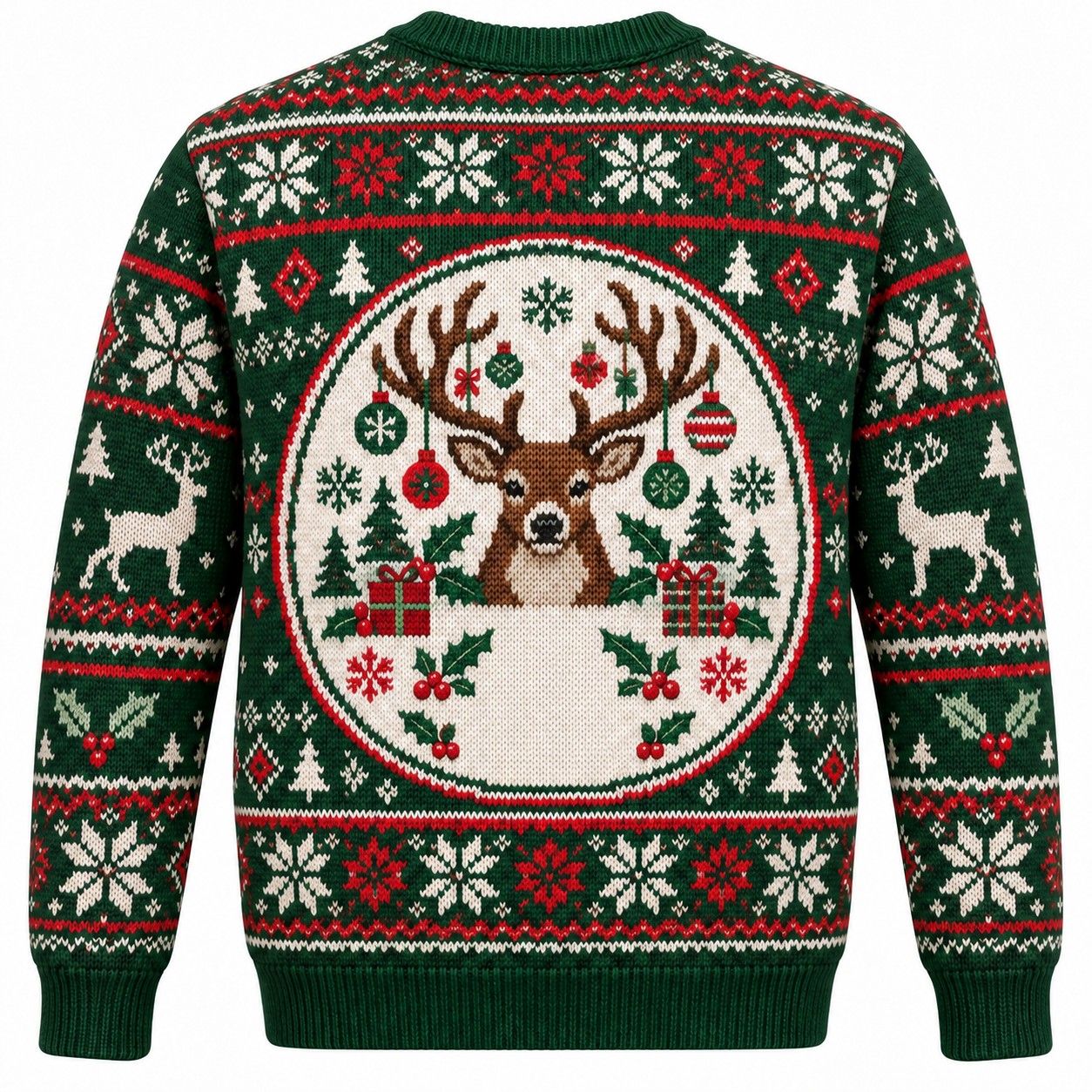 [popular-sweater:PX-07-05:back] Antler Ornaments Deer Ugly Christmas Sweatshirt - Back view