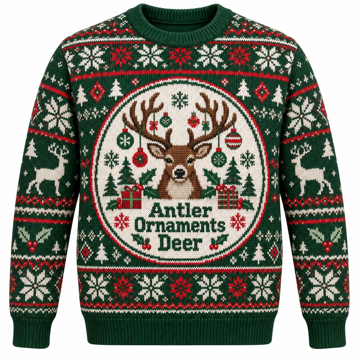 [popular-sweater:PX-07-05:front] Antler Ornaments Deer Ugly Christmas Sweatshirt - Front view