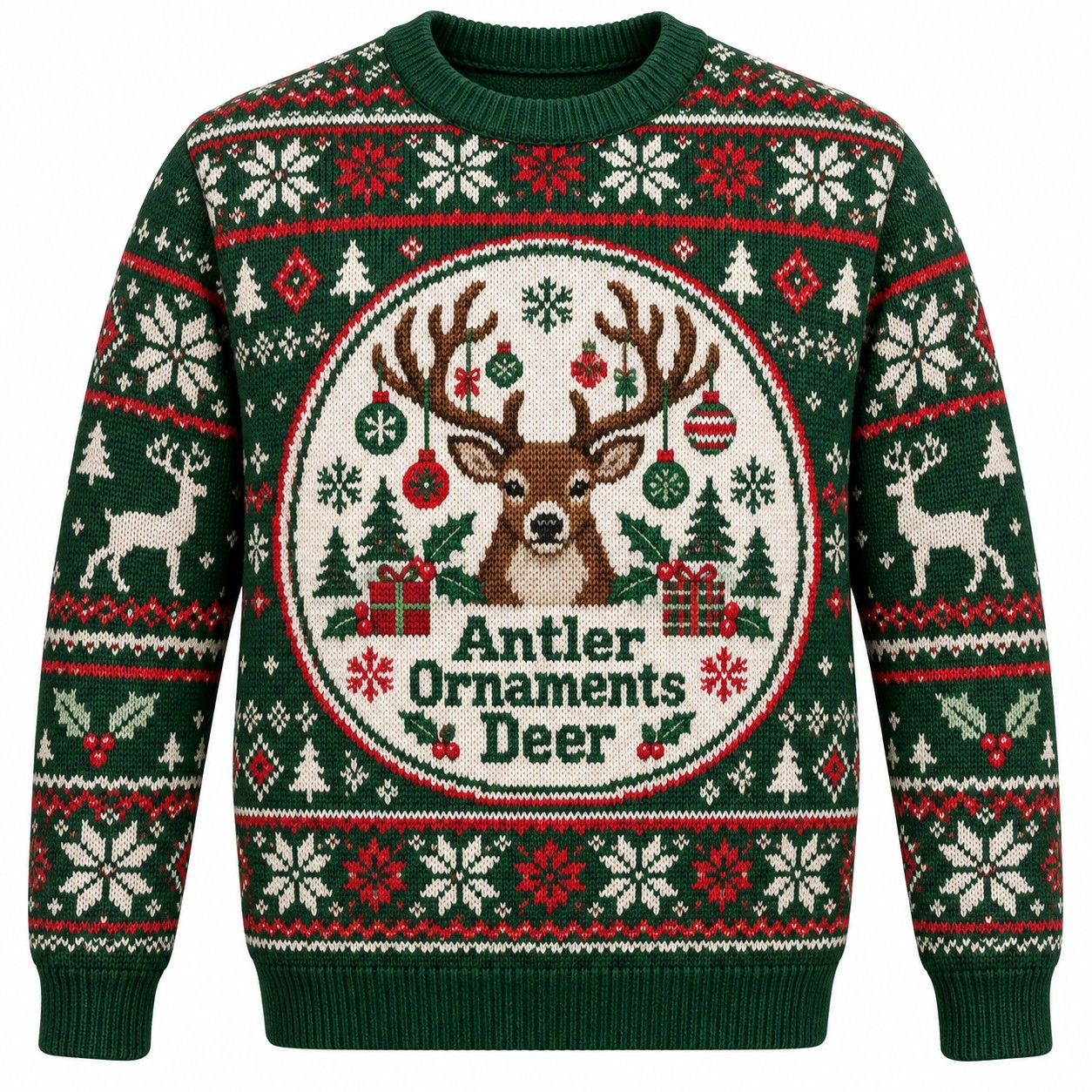 [popular-sweater:PX-07-05:front] Antler Ornaments Deer Ugly Christmas Sweatshirt - Front view