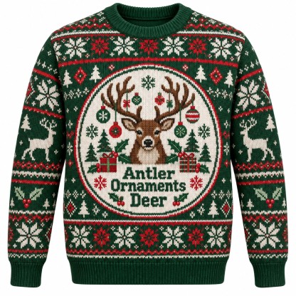 [popular-sweater:PX-07-05:front] Antler Ornaments Deer Ugly Christmas Sweatshirt - Front view