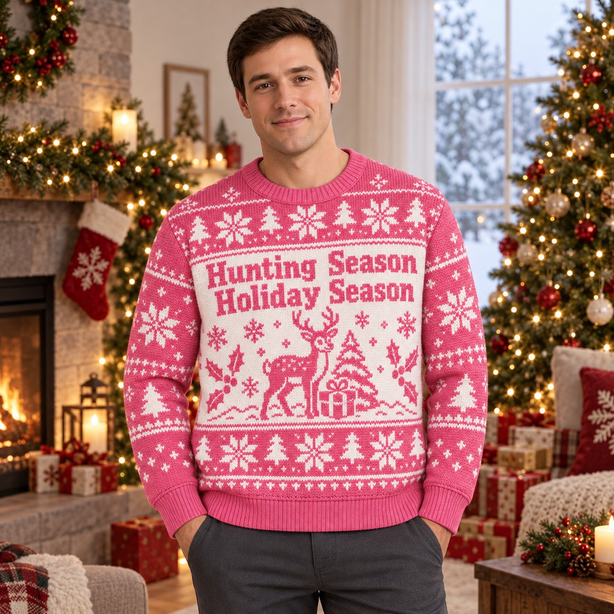 [popular-sweater:PX-07-06:male] Hunting Season Holiday Season Ugly Christmas Sweatshirt - Male view