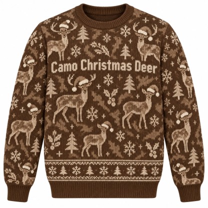 [popular-sweater:PX-07-07:front] Camo Christmas Deer Ugly Christmas Sweatshirt - Front view