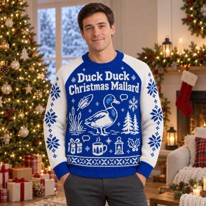 [popular-sweater:PX-07-08:male] Duck Duck Christmas Mallard Ugly Christmas Sweatshirt - Male view