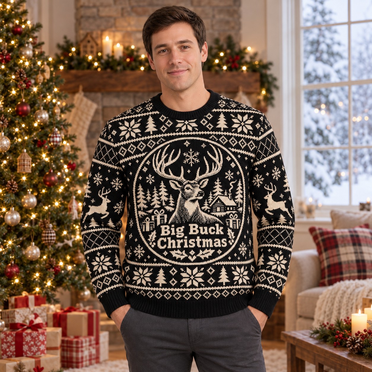 [popular-sweater:PX-07-10:male] Big Buck Christmas Ugly Christmas Sweatshirt - Male view