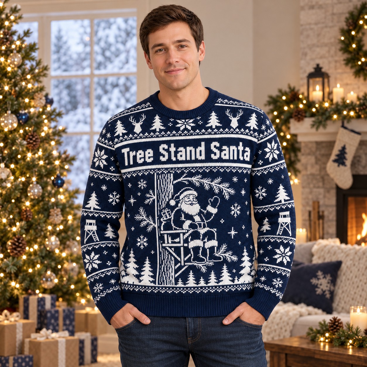 [popular-sweater:PX-07-11:male] Tree Stand Santa Ugly Christmas Sweatshirt - Male view