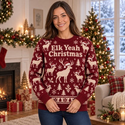 [popular-sweater:PX-07-12:female] Elk Yeah Christmas Ugly Christmas Sweatshirt - Female view
