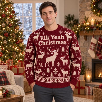 [popular-sweater:PX-07-12:male] Elk Yeah Christmas Ugly Christmas Sweatshirt - Male view