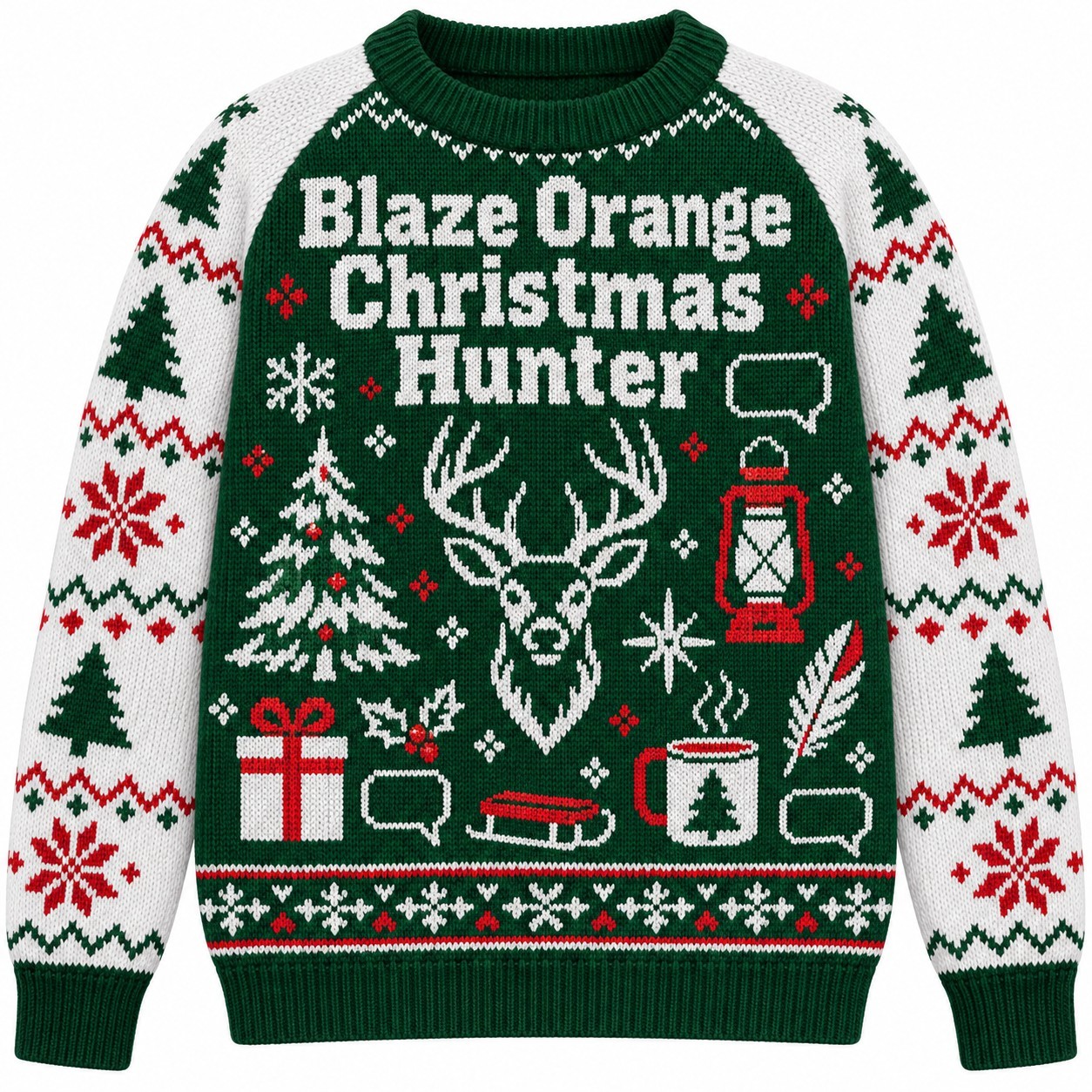 [popular-sweater:PX-07-13:front] Blaze Orange Christmas Hunter Ugly Christmas Sweatshirt - Front view