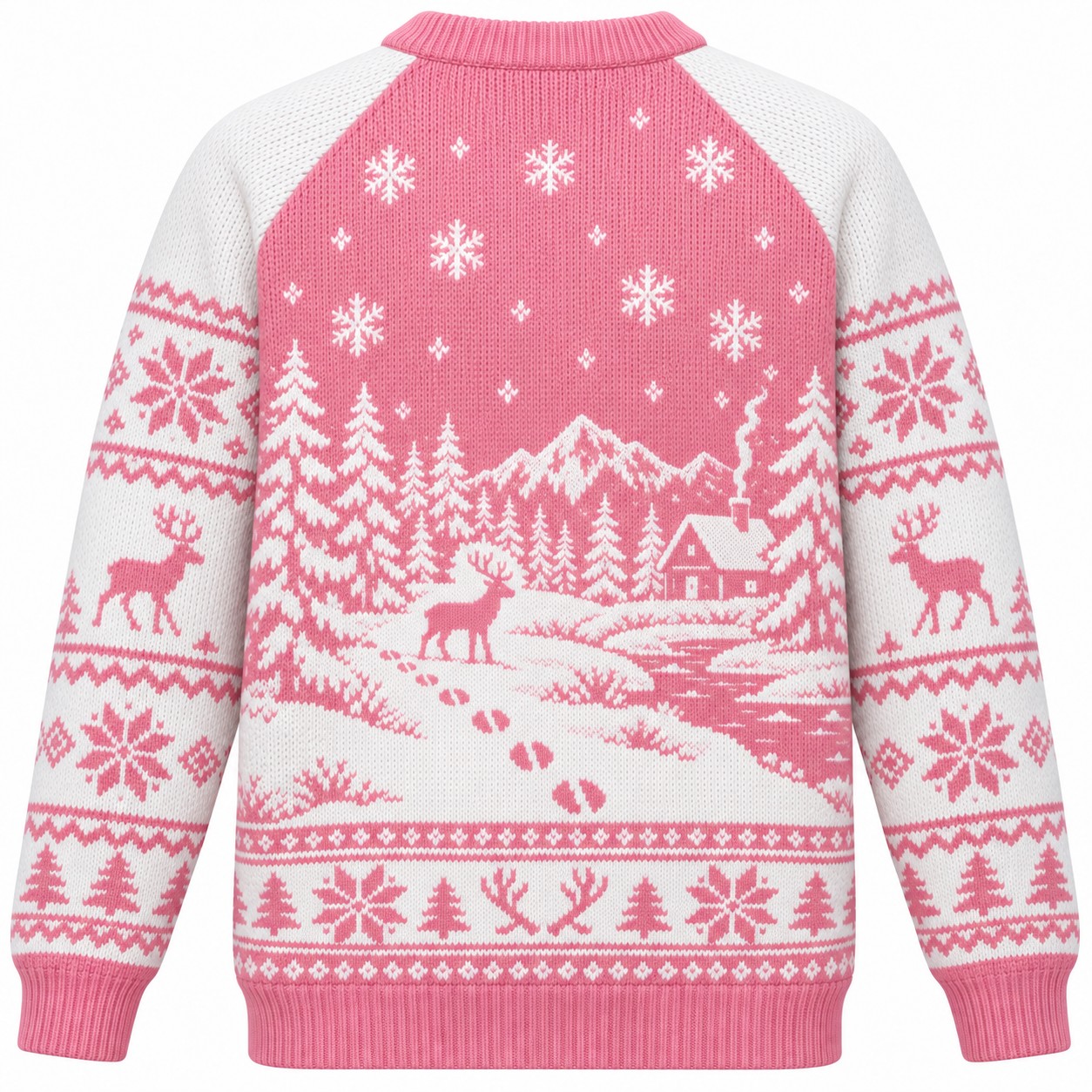 [popular-sweater:PX-07-14:back] Reindeer Tracks In Snow Hunting Ugly Christmas Sweatshirt - Back view
