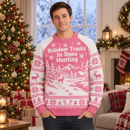 [popular-sweater:PX-07-14:male] Reindeer Tracks In Snow Hunting Ugly Christmas Sweatshirt - Male view