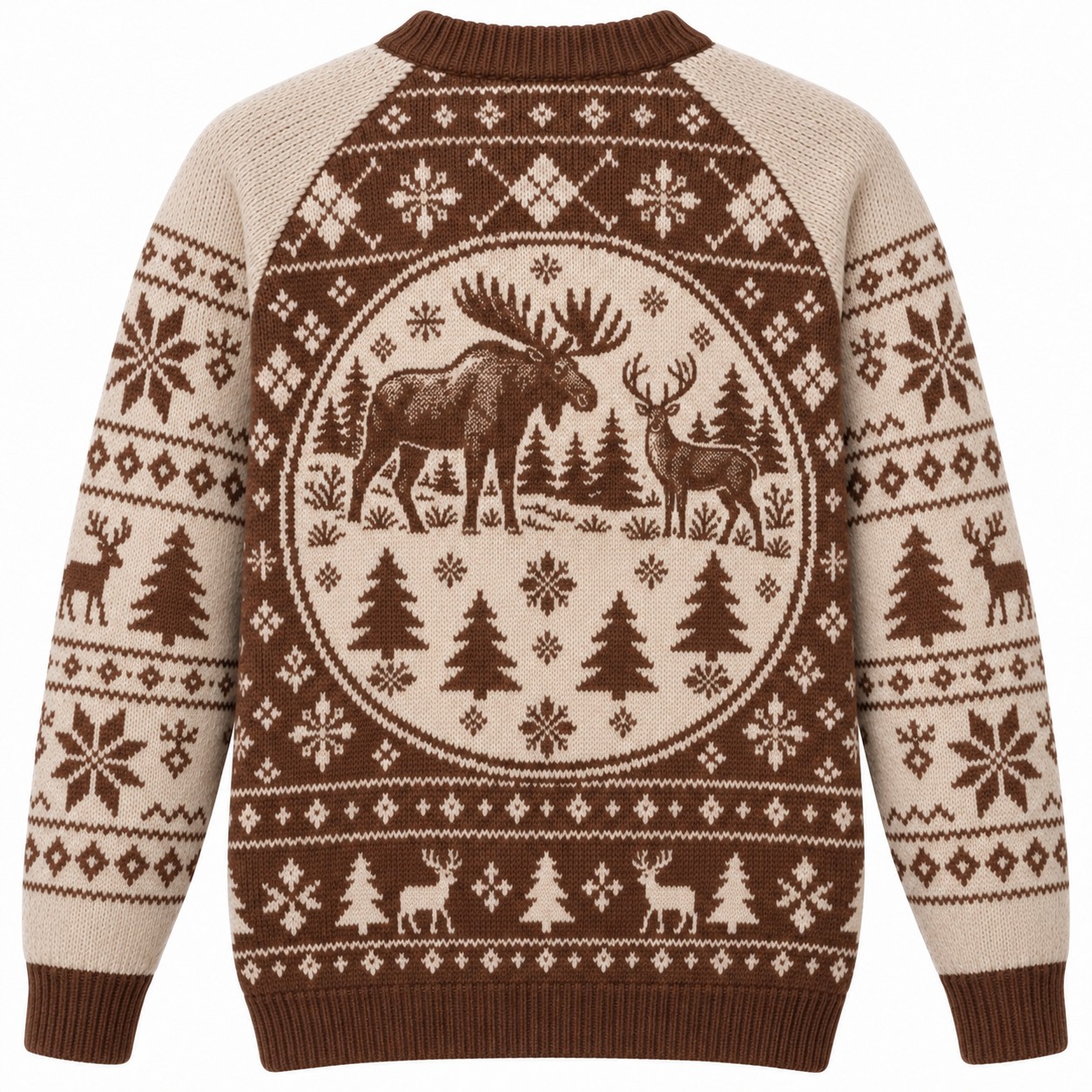 [popular-sweater:PX-07-15:back] Woodland Moose And Deer Christmas Ugly Christmas Sweatshirt - Back view