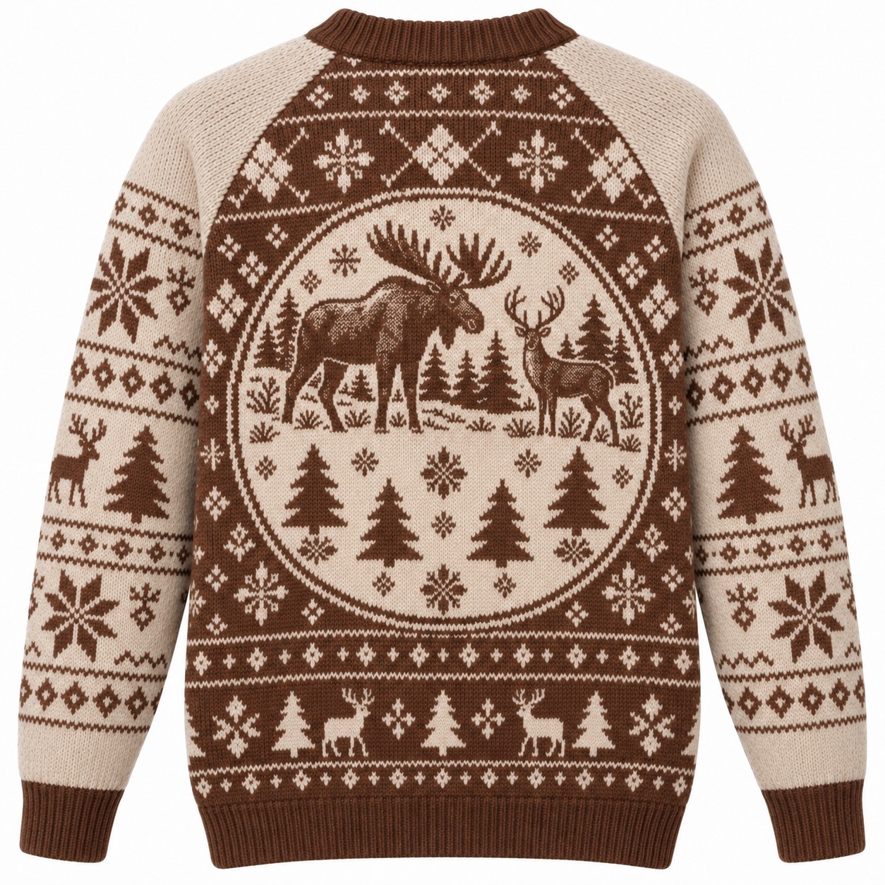[popular-sweater:PX-07-15:back] Woodland Moose And Deer Christmas Ugly Christmas Sweatshirt - Back view