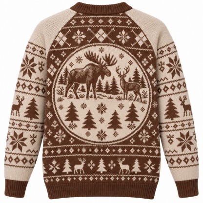 [popular-sweater:PX-07-15:back] Woodland Moose And Deer Christmas Ugly Christmas Sweatshirt - Back view