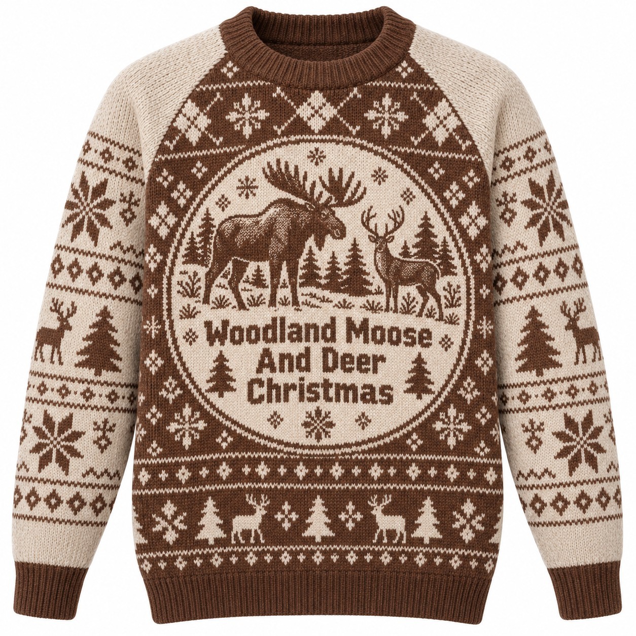 [popular-sweater:PX-07-15:front] Woodland Moose And Deer Christmas Ugly Christmas Sweatshirt - Front view