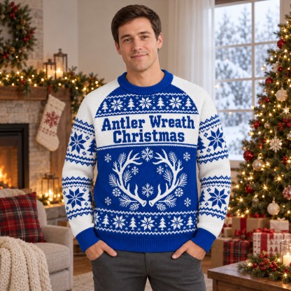 [popular-sweater:PX-07-16:male] Antler Wreath Christmas Ugly Christmas Sweatshirt - Male view