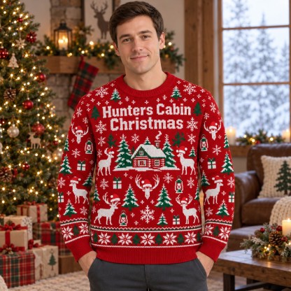 [popular-sweater:PX-07-17:male] Hunters Cabin Christmas Ugly Christmas Sweatshirt - Male view
