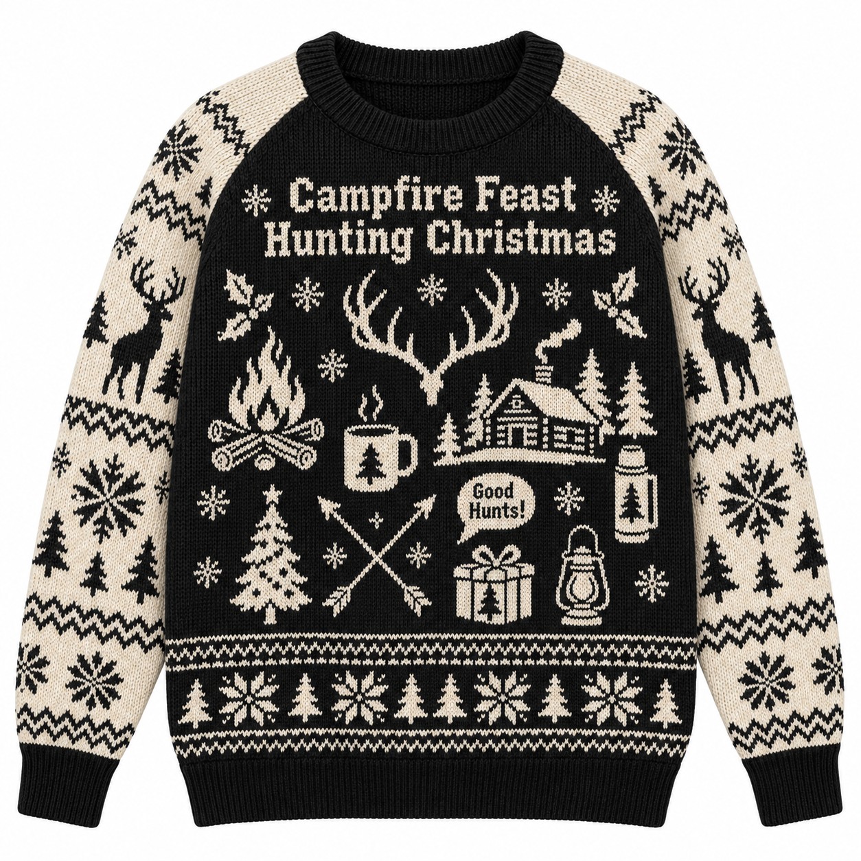[popular-sweater:PX-07-18:front] Campfire Feast Hunting Christmas Ugly Christmas Sweatshirt - Front view
