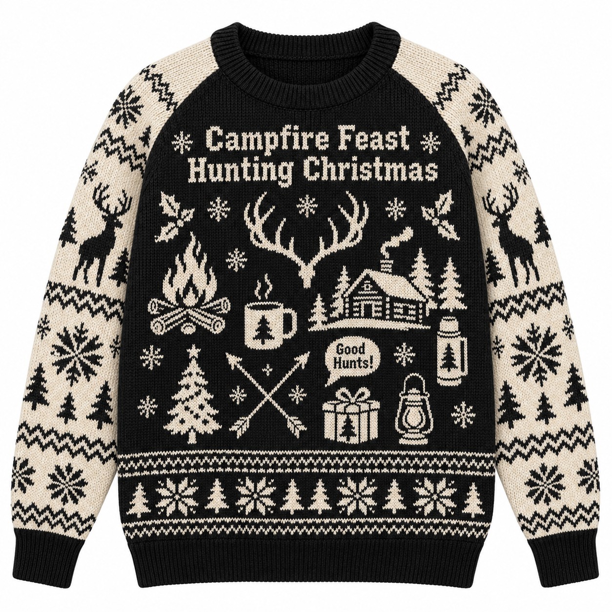 [popular-sweater:PX-07-18:front] Campfire Feast Hunting Christmas Ugly Christmas Sweatshirt - Front view