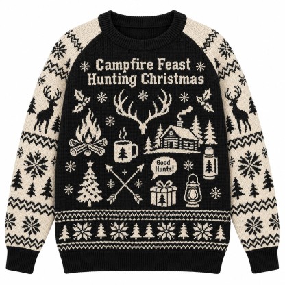 [popular-sweater:PX-07-18:front] Campfire Feast Hunting Christmas Ugly Christmas Sweatshirt - Front view