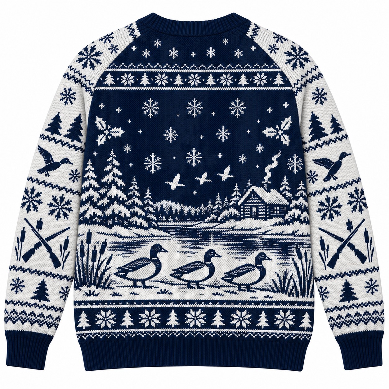 [popular-sweater:PX-07-19:back] Ducks In A Row Christmas Ugly Christmas Sweatshirt - Back view