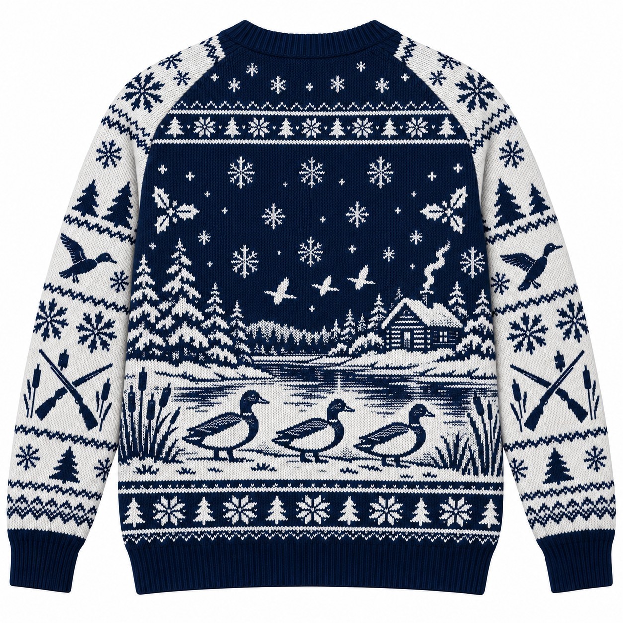 [popular-sweater:PX-07-19:back] Ducks In A Row Christmas Ugly Christmas Sweatshirt - Back view