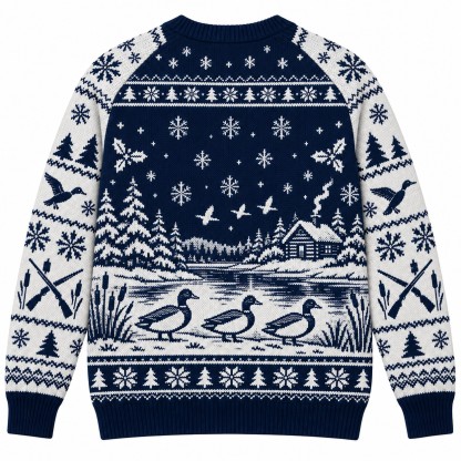 [popular-sweater:PX-07-19:back] Ducks In A Row Christmas Ugly Christmas Sweatshirt - Back view
