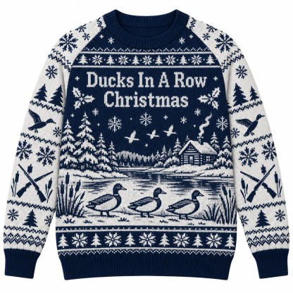 [popular-sweater:PX-07-19:front] Ducks In A Row Christmas Ugly Christmas Sweatshirt - Front view