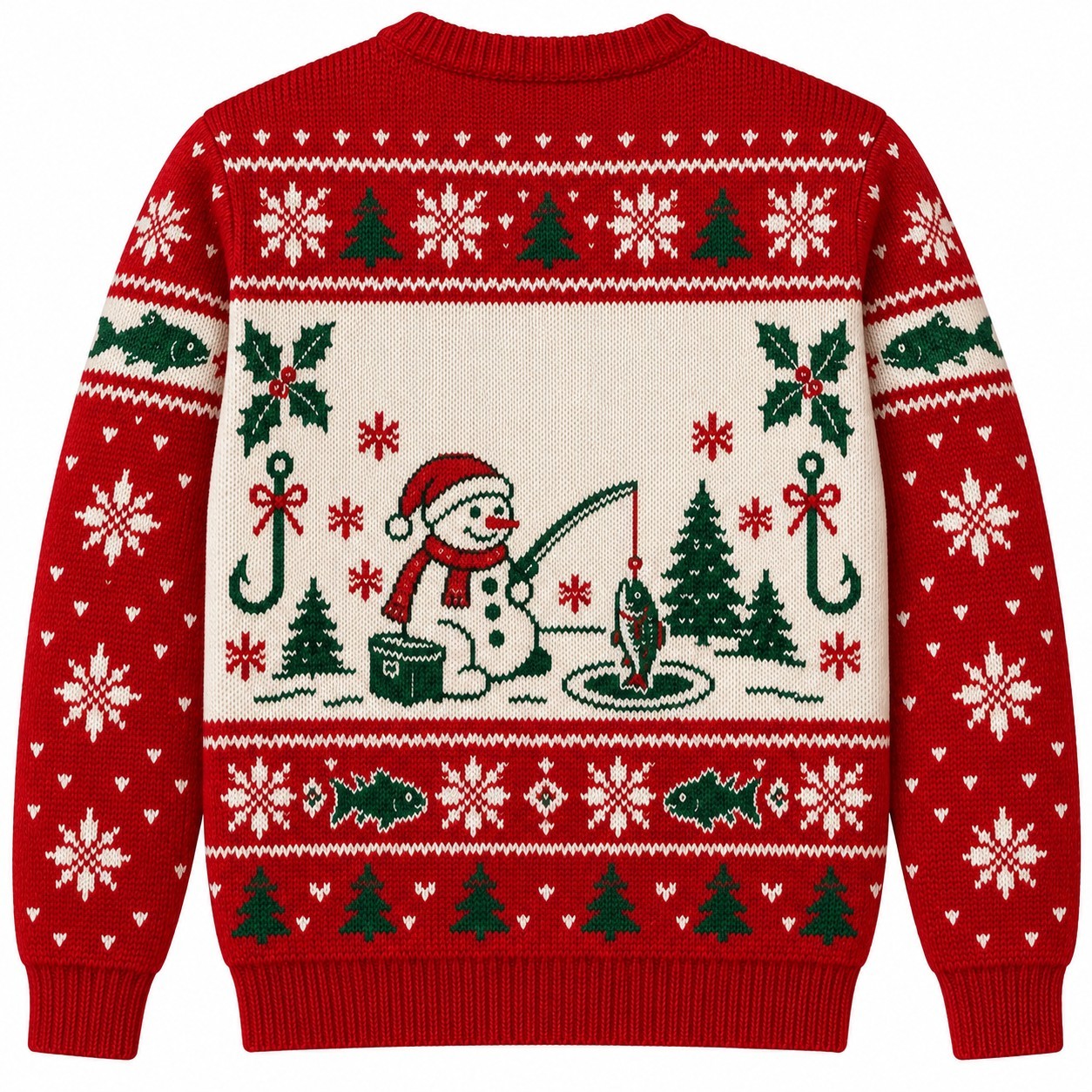 [popular-sweater:PX-08-01:back] Reel Merry Christmas Fishing Ugly Christmas Sweatshirt - Back view