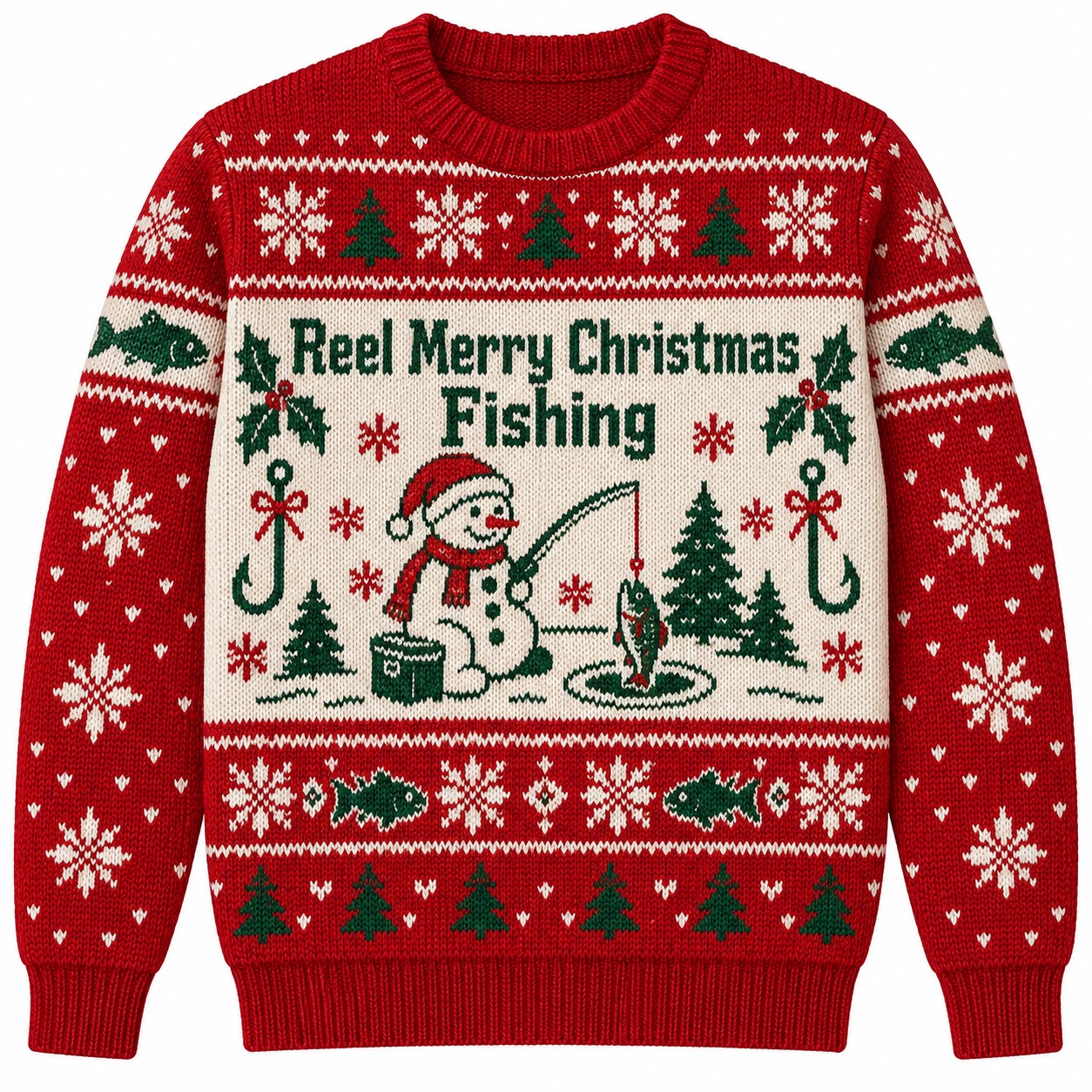 [popular-sweater:PX-08-01:front] Reel Merry Christmas Fishing Ugly Christmas Sweatshirt - Front view