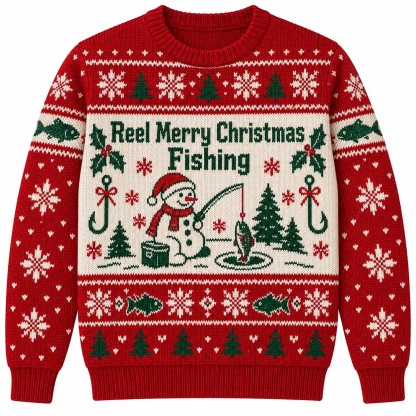 [popular-sweater:PX-08-01:front] Reel Merry Christmas Fishing Ugly Christmas Sweatshirt - Front view
