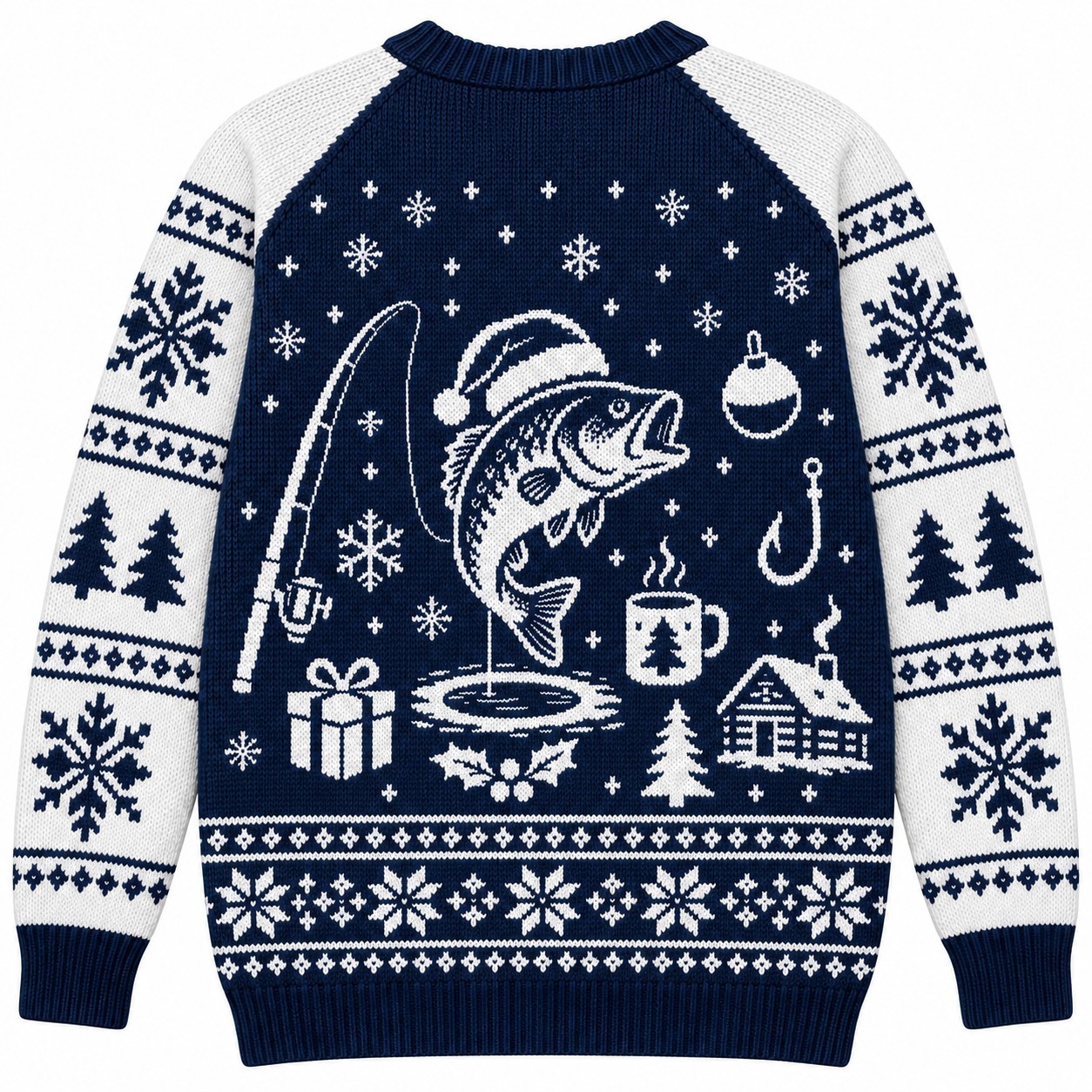 [popular-sweater:PX-08-03:back] Merry Fishmas Ugly Christmas Sweatshirt - Back view