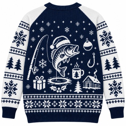 [popular-sweater:PX-08-03:back] Merry Fishmas Ugly Christmas Sweatshirt - Back view