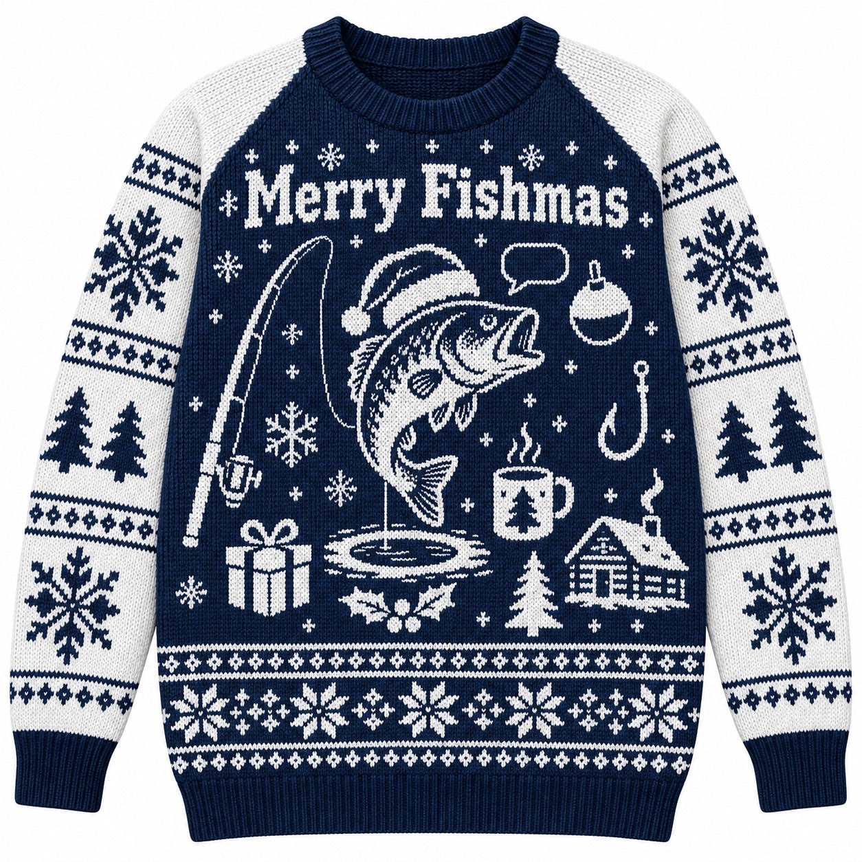 [popular-sweater:PX-08-03:front] Merry Fishmas Ugly Christmas Sweatshirt - Front view