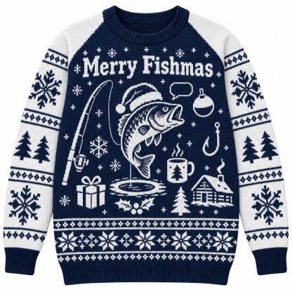 [popular-sweater:PX-08-03:front] Merry Fishmas Ugly Christmas Sweatshirt - Front view