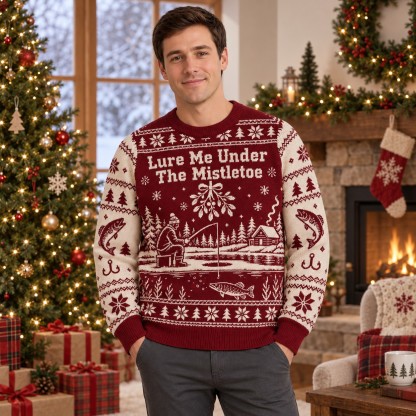 [popular-sweater:PX-08-04:male] Lure Me Under The Mistletoe Ugly Christmas Sweatshirt - Male view