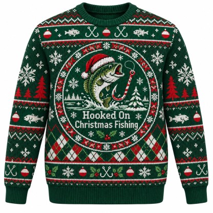 [popular-sweater:PX-08-05:front] Hooked On Christmas Fishing Ugly Christmas Sweatshirt - Front view